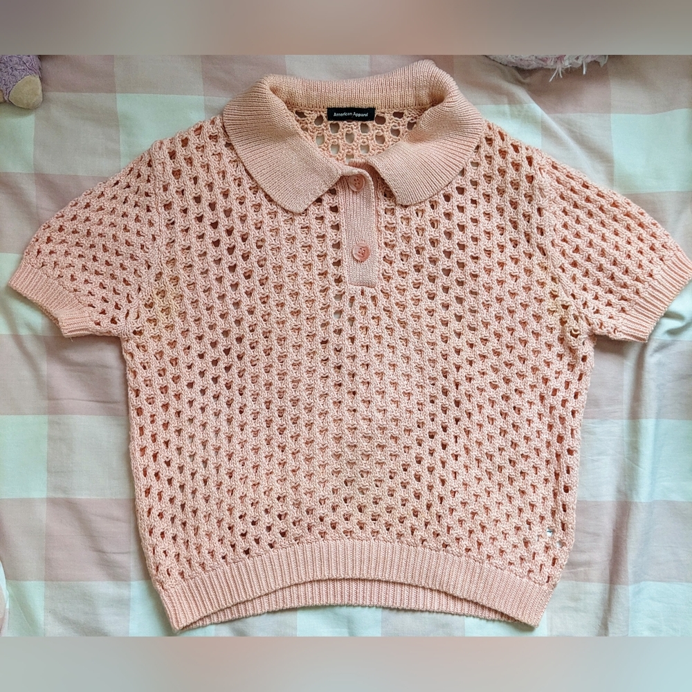 American Apparel Pink Open Knit Tennis Shirt